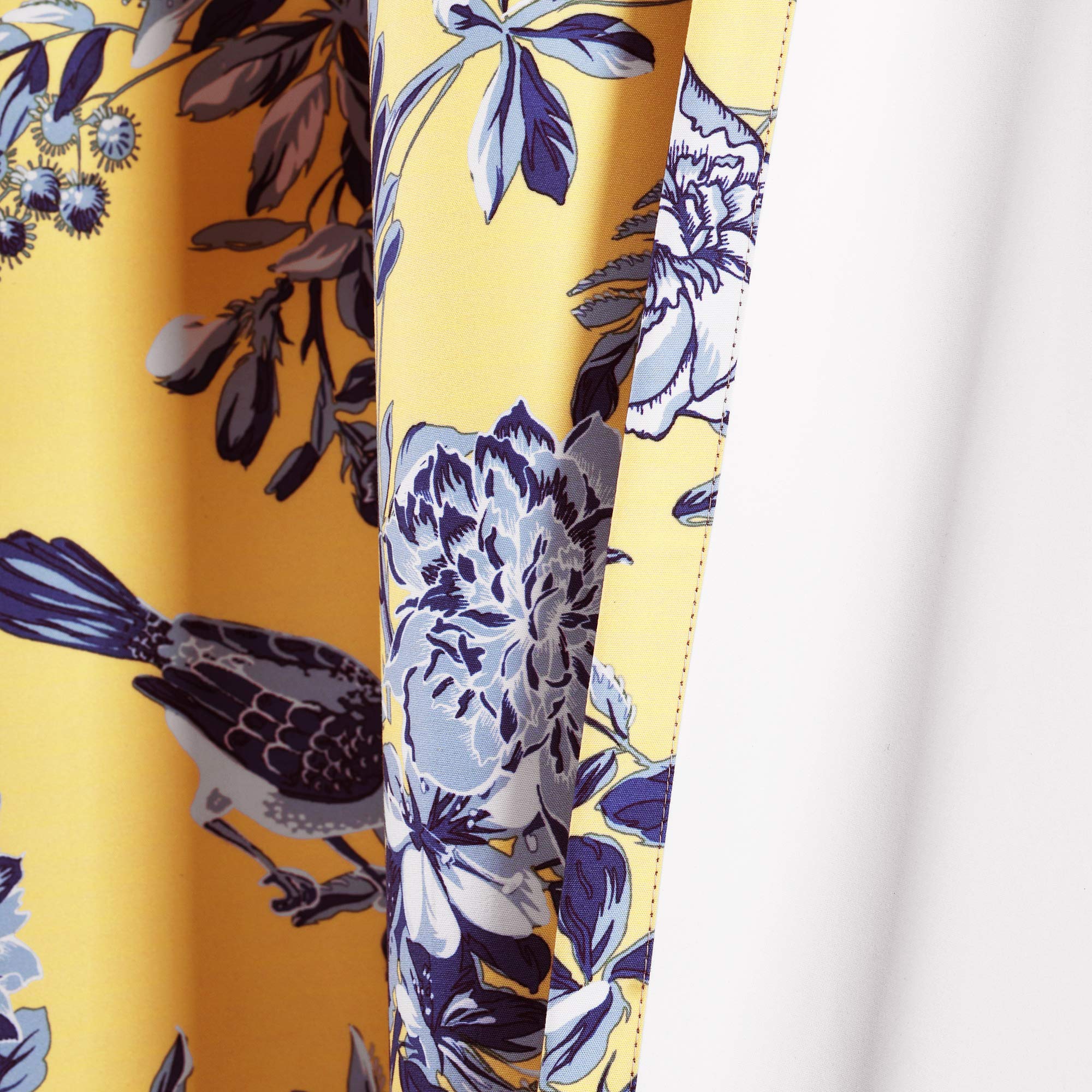 Lush Decor, Yellow and Blue Farmhouse Bird and Flower Insulated Grommet Blackout Window Curtain Panel Pair, 95'' x 38', 95 in x 38 - Image 4