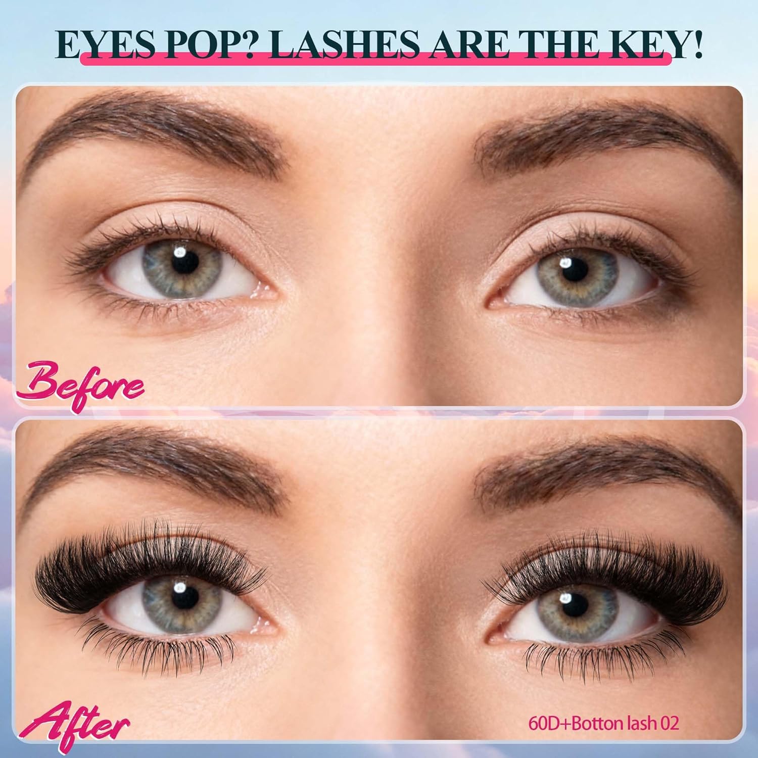 Lash Clusters 30D40D50D60D Lashes Natural Fluffy Eyelash Extensions D Curl With Bottom Eyelashes for Starter DIY at Home