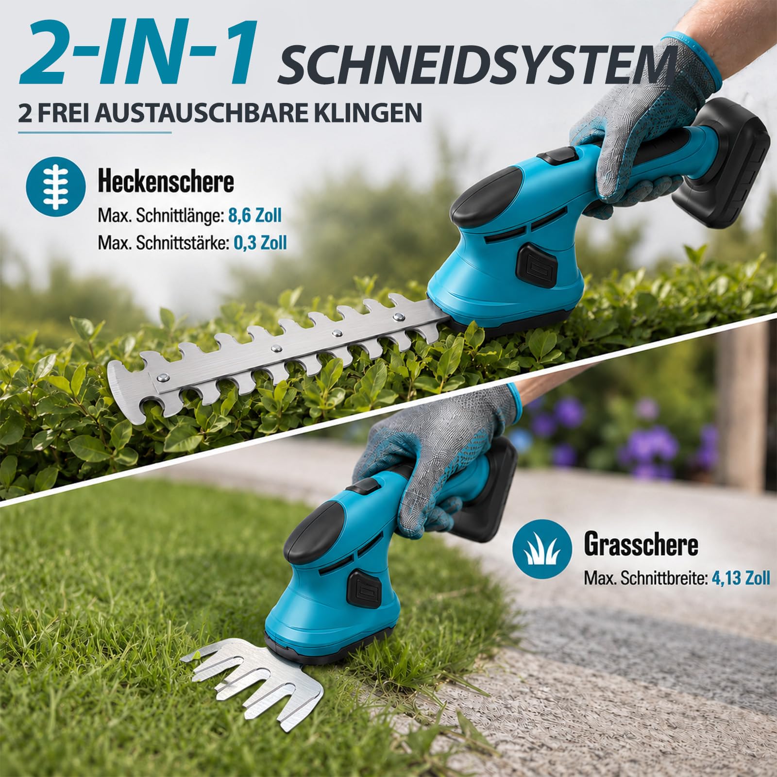 Grasschere Akku, 2-IN-1 Rasenkantenschere Heckenschere Klein Kompatibel mit Makita 18V-21V Elektrische Rasenschere Mini Gras und Strauchschere (ohne Akku und Ladegerät)