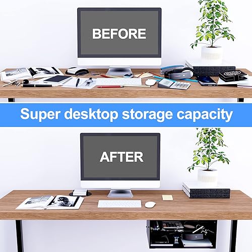 Miniatura 3 de Estante de metal de almacenamiento debajo del escritorio, diseño de doble capa con bandeja ajustable, cajón organizador con gran agujero en la parte