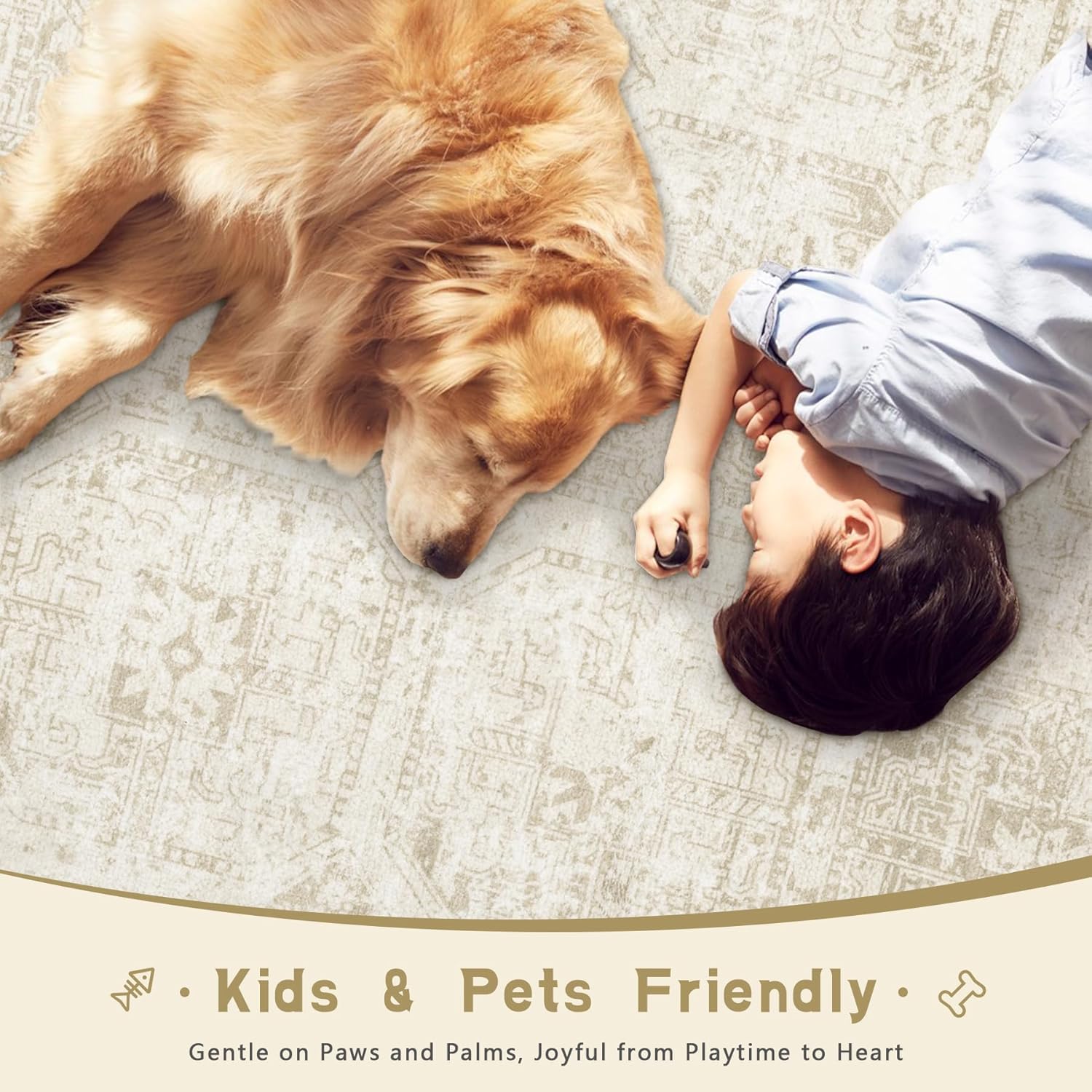 8x10 Area Rugs for Living Room: Large Washable Rug Vintage Moroccan Soft Non-Slip Rugs Stain Resistant Low Pile Indoor Carpet for Bedroom Dining Room Nursery Playroom (Beige, 8'x10')