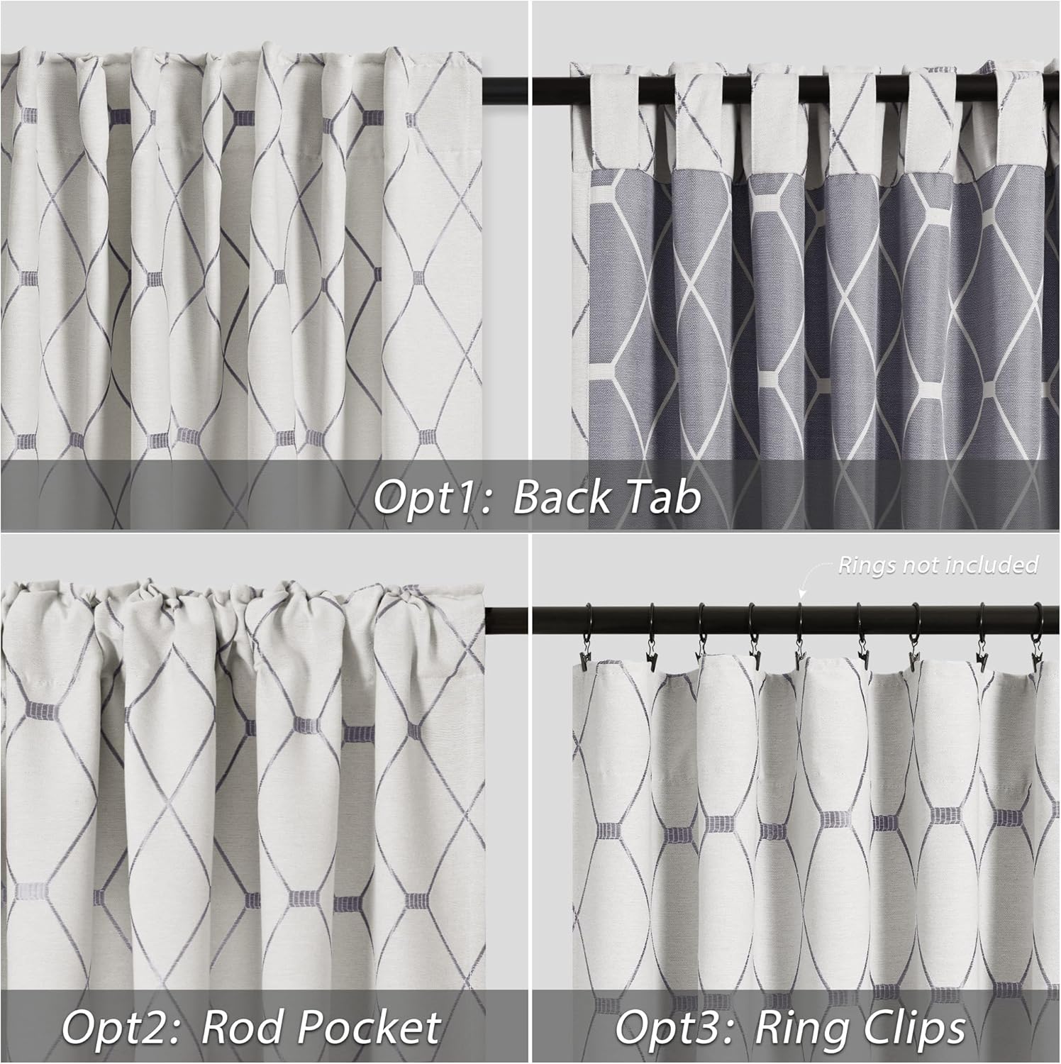 Grey Geometric Pattern Off White Curtains 108 Inches Long for Living Room Back Tab Rod Pocket 50% Blackout Curtain Neutral Farmhouse Decor Floor to Ceiling High Window for Bedroom 52x108, 2 Panels