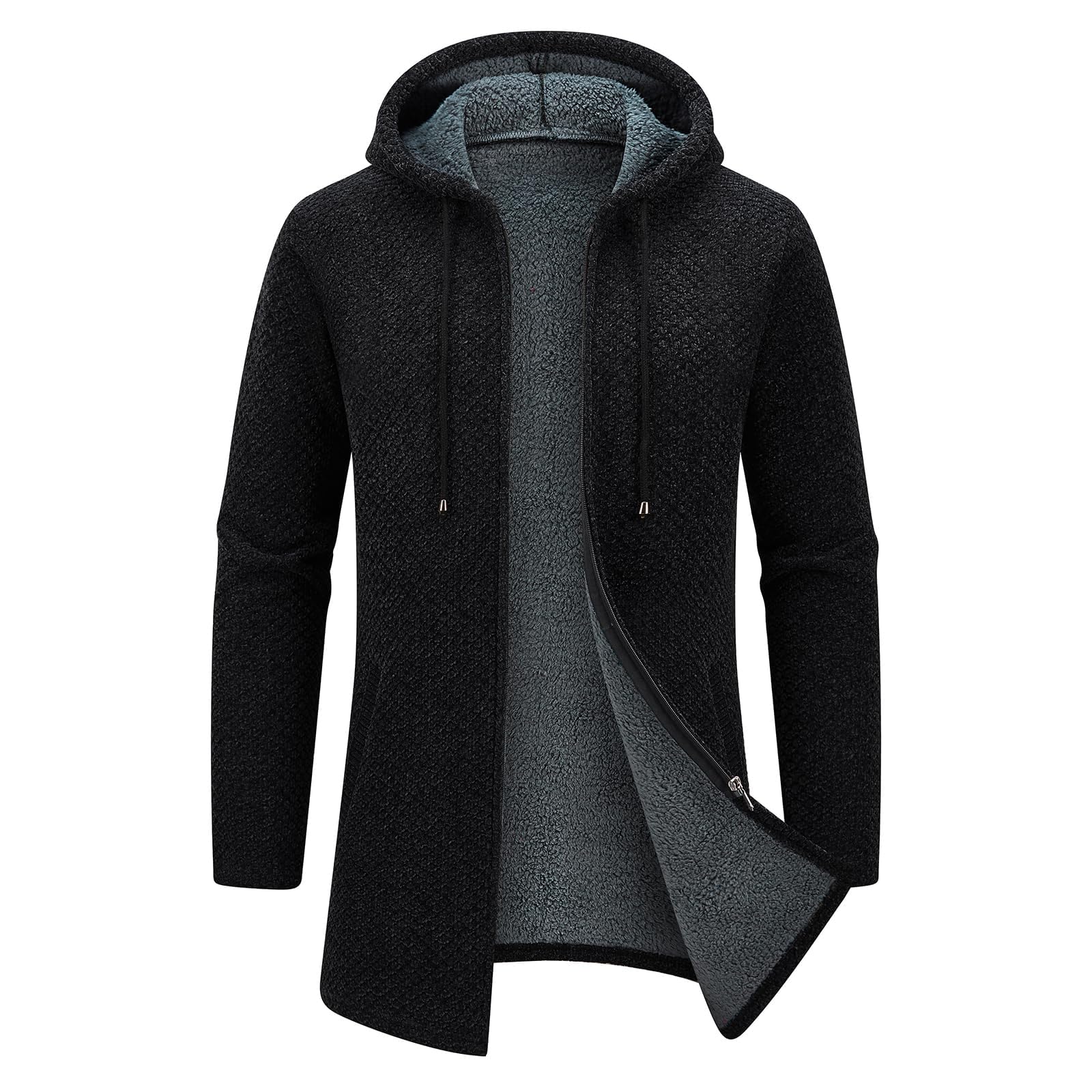 KUDORO Cardigan Gilet Homme Long à Capuche Zippé Cardigan en Tricot Hoodie Épais et Décontractée Polaire Chandail Sweats à Capuche