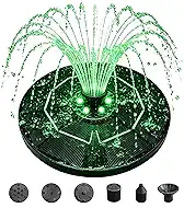 6.3" D Solar Fountain with Battery Backup, 9V/2W Solar Fountain Pump with LED Lights, 5 Nozzles Bird Bath Fountain, Floating Solar Water Fountain for Garden, Pond, Patio