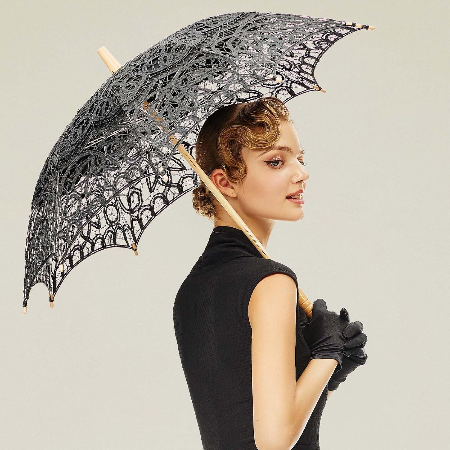 BABEYOND Lace Umbrella Parasol Vintage Wedding Bridal Umbrella for Decoration Photo Lady Costume Tea Party - Image 4