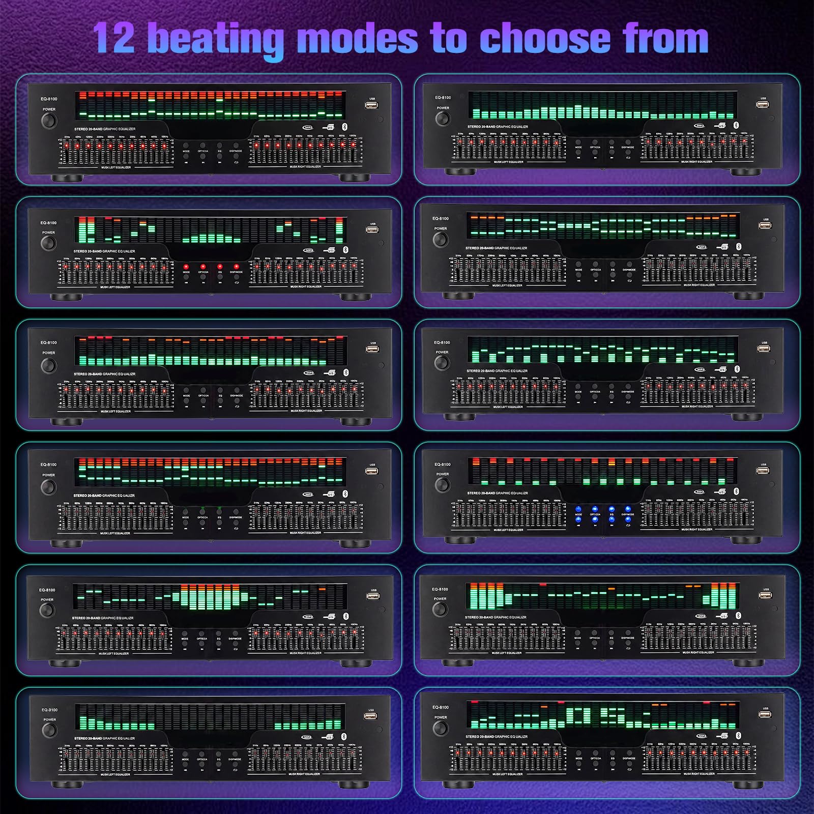 Ecualizador digital de 31 bandas con indicador LED de espectro – EQ gráfico estéreo profesional y procesador de sonido, control de sonido dual, reducción de ruido para estudios, grabaciones y