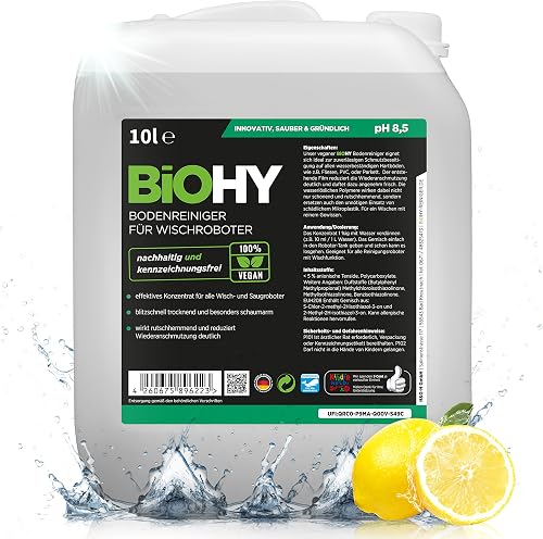 BiOHY Limpiador pisos para robots limpiadores (Bidón de 10 litros) | Concentrado para todos robot aspirador con función húmeda - sostenible y ecológico (Wischroboter)