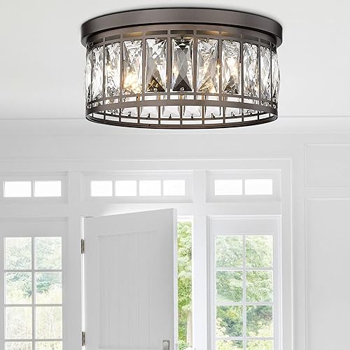 Miniatura 8 de Odeums Lámpara de techo empotrada de cristal, lámpara de techo contemporánea, iluminación industrial cerca del techo para dormitorio, sala de estar,