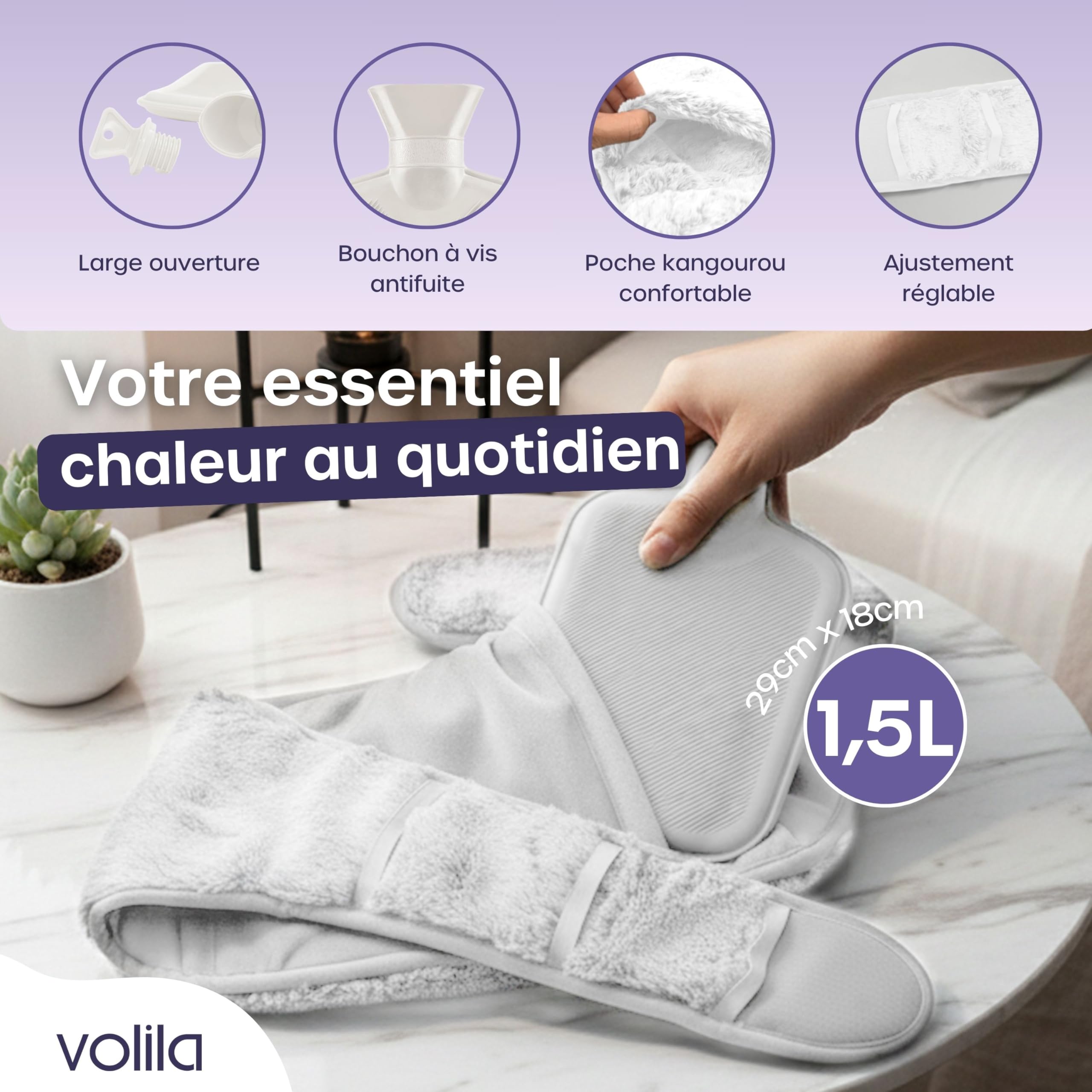 Bouillotte Ceinture d'Eau Chaude - 1,5L Ceinture Bouillotte de Luxe, Douce et Portable pour Soulager les Douleurs Menstruelles (Blanc)