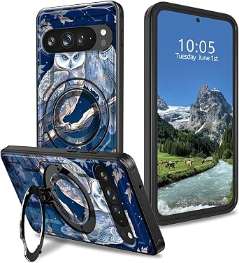 for Google Pixel 9 Pro/Pixel 9 Phone Case with Stand for Pixel 9 Pro/Pixel 9 Case Blue Wls Theme Hybrid Dual Layer Shockproof Protective Cover for Pixel 9 Pro/Pixel 9