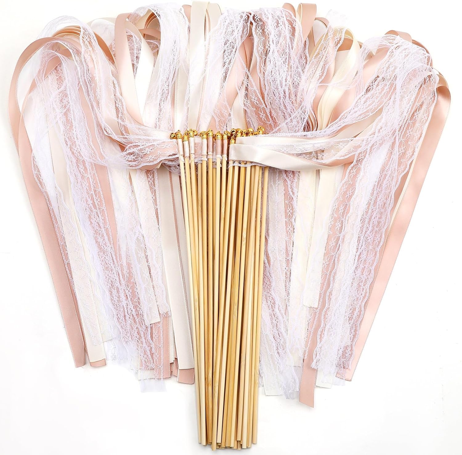 AUGSHY Wedding Wands Made of Polyester Ribbon, Wooden Sticks, Metal Bells for Wedding Ceremonies, Parties, Holidays Events
