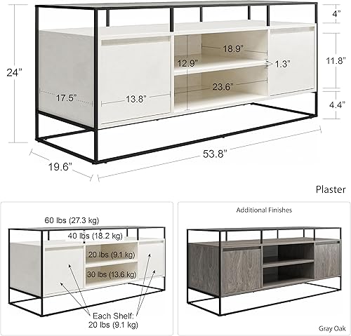 Miniatura 8 de Ameriwood Home Camley - Mueble moderno para TV de hasta 54 pulgadas, color roble gris Roble gris,Yeso