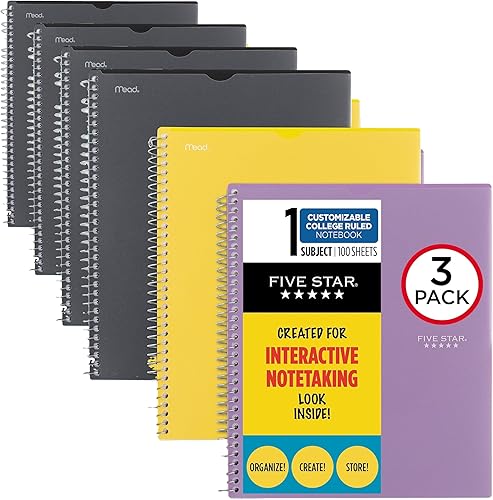Miniatura 9 de Five Star Cuadernos interactivos en espiral para tomar notas, paquete de 3, 1 materia, papel rayado universitario, 11 x 8-1/2 pulgadas, 100 hojas,