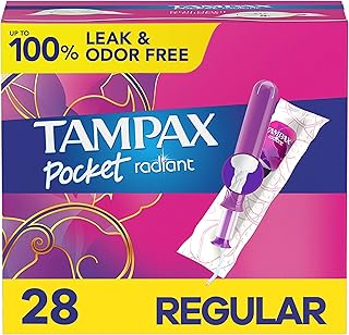 Tampax Pocket Radiant Compact Plastic Tampons, with LeakGuard Braid, Regular Absorbency, Unscented, Pack of 3 (28 count each pack)
