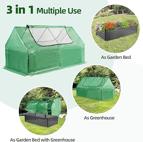 Miniatura 2 de GRAVFORCE Cama de jardín elevada galvanizada con cubierta caja de maceta elevada de metal de 8 x 4 x 2 pies para exteriores con invernadero para