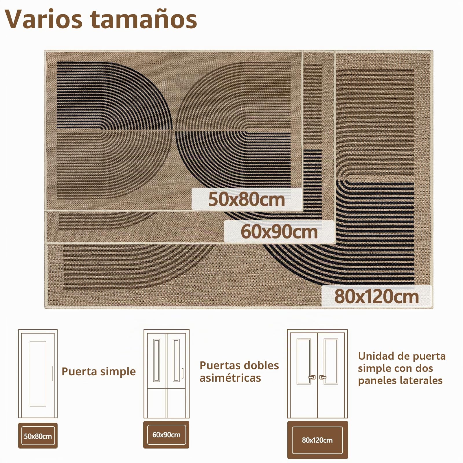 Capslpad Felpudo exterior e interior 60 x 90 cm, aspecto de yute, antideslizante, felpudo fino, lavable, felpudo exterior para puerta de casa, entrada, balcón