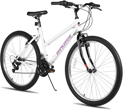 HILAND 24 26 Inch Women's Mountain Bike, Bike for Girls & Women, 18 Speed MTB Bike with V-brake, Sturdy Steel Frame Mountain Bike, Black/White