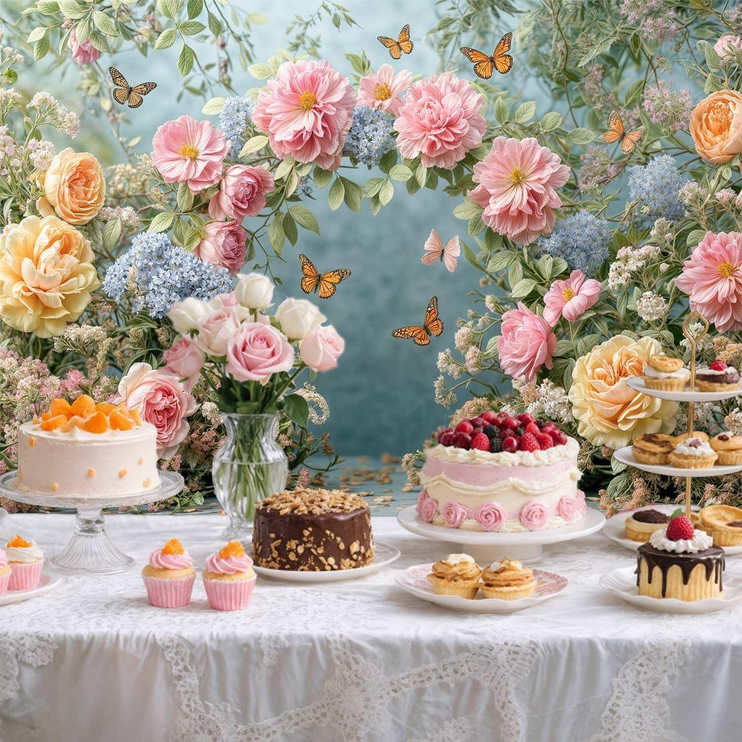 10X8ft Spring Butterfly Floral Backdrop Colorful Flower Photography Background for Girls Princess Birthday Party Baby Shower Decor Table Cake Photo Backdrops Photo Booth Props