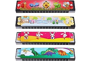 UPINS Kids Plastic Harmonica for Kids, 4Pcs Cartoon Harmonica Key of C...