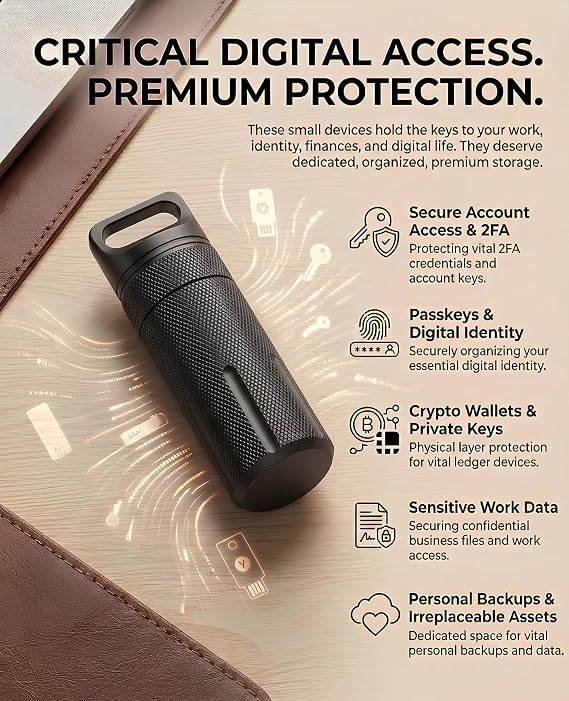 Case for YubiKey 5C NFC / 5 NFC, Foam-Lined Interior, Fits 12 Devices, Aluminum Waterproof Shockproof Storage Case (Black)