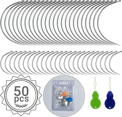 50 agujas curvadas, agujas de coser curvadas para proyectos de cuero, alfombras o lienzos, reparación de pelucas, agujas de bordar para coser a mano