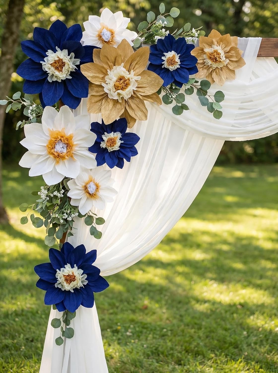 Mybbshower Crepe Paper Flower for Wall Paper Pom Pom Decor Girls Birthday Party Backdrop Baby Shower Nursery Decoration Pack of 9 (Navy Blue Gold)