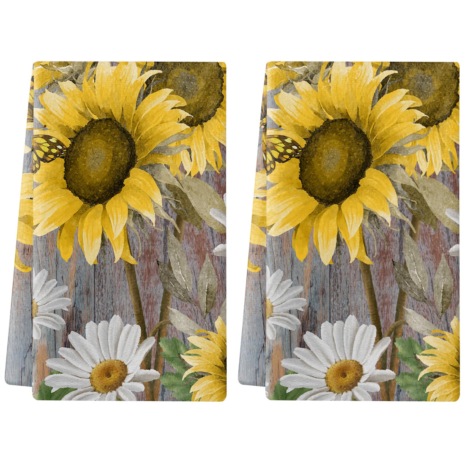 Trapos Cocina Girasol Gris Y Amarillo Paños de Cocina Microfibra Paños Cocina Suaves Lavable Toallas Reutilizables Absorbentes Baño Pañuelo de Mano Trapos de Cocina 2 Piezas (44x74 cm)