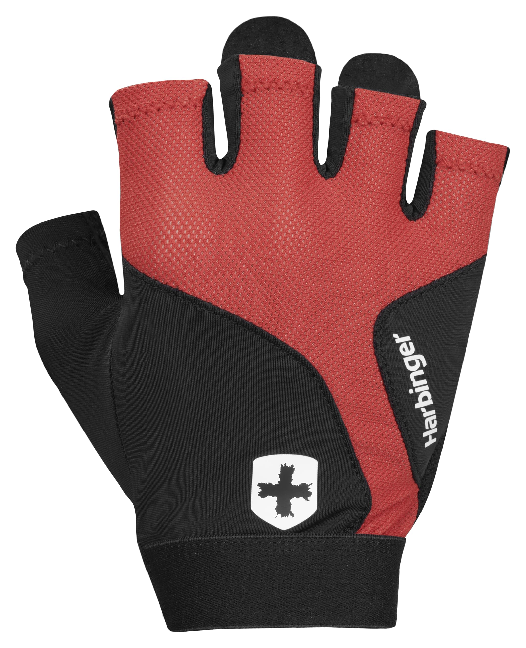 Harbinger Flexfit 2.0 Weightlifting Gloves-Natrual Grip Palm Protection and Full Range of Motion,7-Piece Leather Palm Naturally Contours To Your Hand,Provides Full Range of Motion,Medium,Red