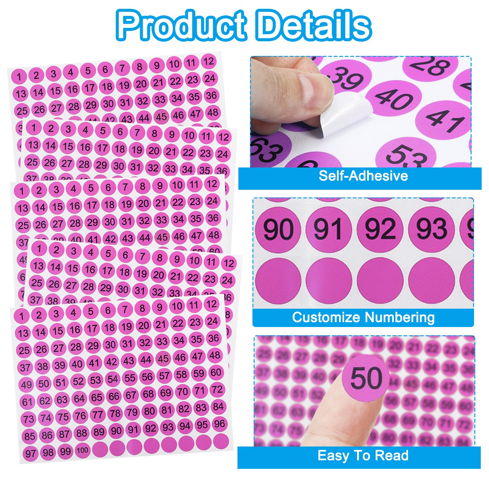 PATIKIL Pink Round Number Sticker, 0.8" (2cm), 5 Pcs Waterproof Vinyl Decal for Inventory Storage, Organization - Image 4