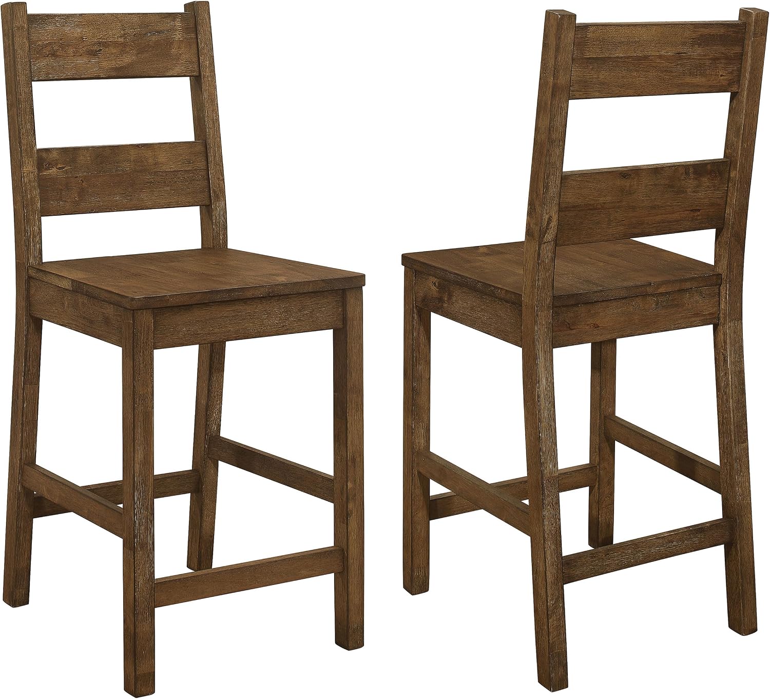 Coaster Home Furnishings - Coleman - Wood Counter Height Chairs (Set of 2) - Ladder Back, Armless Stools with Footrest - Dining Room & Kitchen - Rustic Golden Brown - 192029