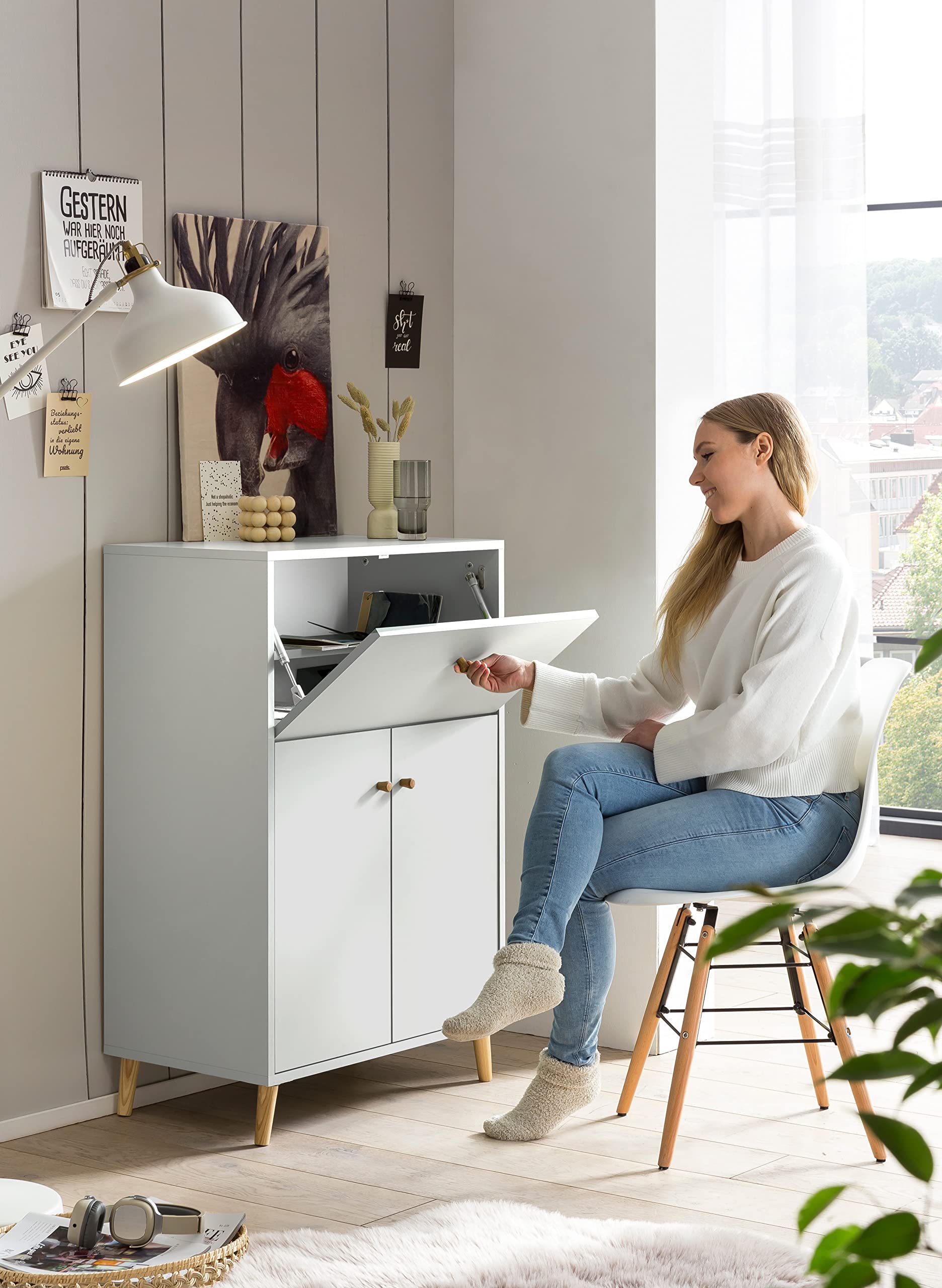 Schildmeyer ELSA 153201 Sekretär mit USB-Aschluss und Steckdose, 65,2 x 39 x 101,7 cm, weiß