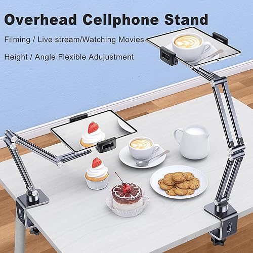 Miniatura 4 de OATSBASF Soporte para teléfono y tableta, soporte de cuello de cisne para cama, brazo largo de aluminio, soporte perezoso plegable universal de 360