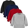Cooraby 4 Pack Toddler Boys Long-Sleeve Shirts with Pocket Crewneck Pullover Shirt Solid Long Sleeve Cotton Top