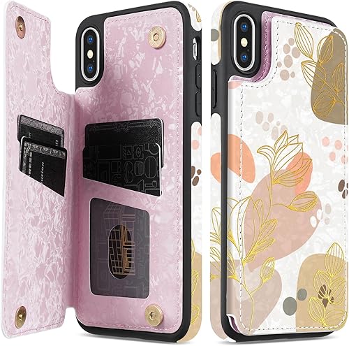 Miniatura 17 de NNH Funda tipo cartera compatible con iPhone Xs Max con bloqueo RFID, ranuras para tarjetas, folio de piel sintética, función atril, doble cierre