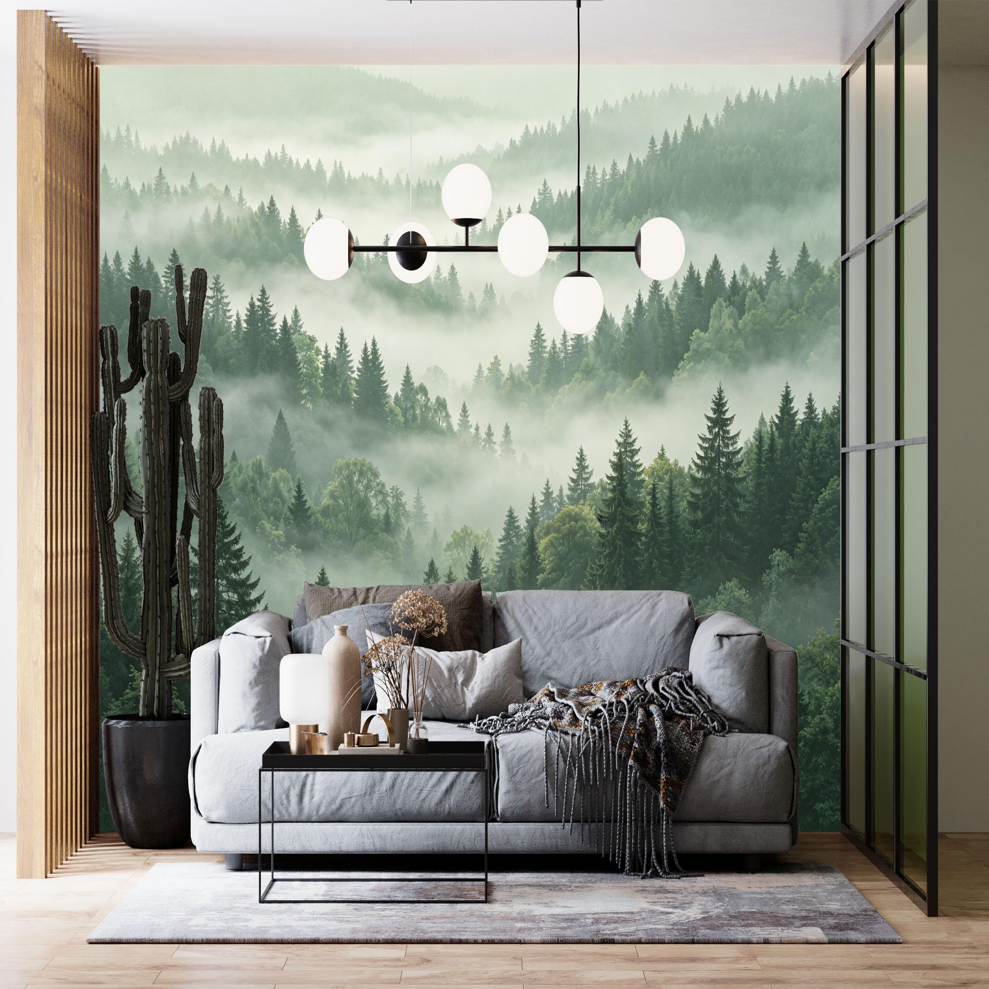 Papier peint intissé forêt 600 cm panorama géant vert pour salon