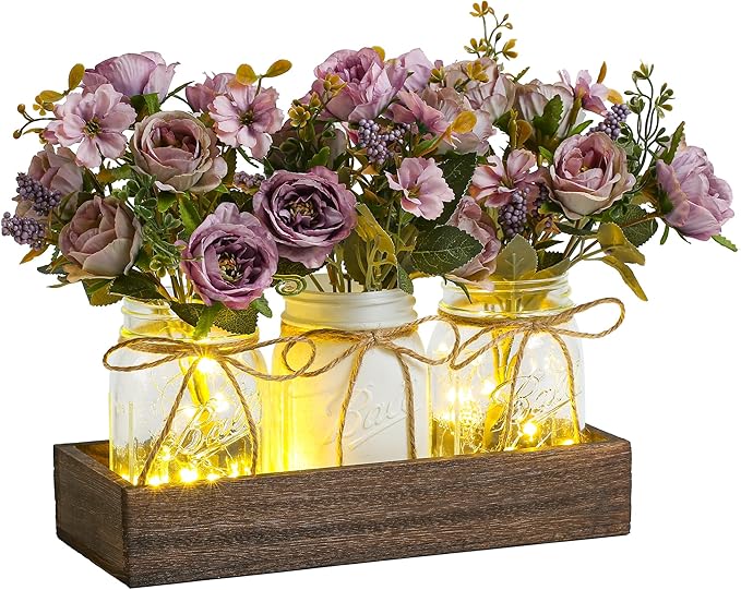 Amazon.com: DUOER 3 Pcs Mason Jar Centerpiece Table Decorations for Dining Table Decor Farmhouse ...