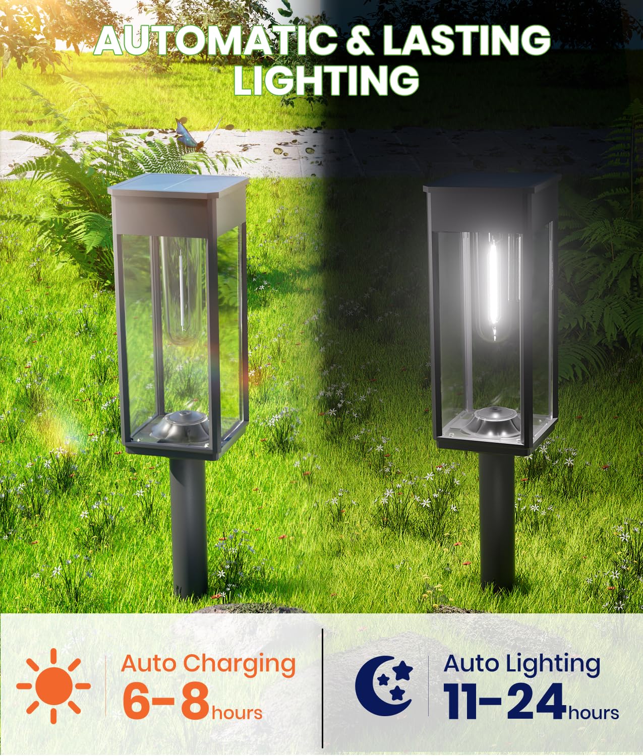 BITPOTT Luci solari per vialetti esterni, luci solari luminose per esterni, impermeabili, IP65, confezione da 2 luci da giardino con accensione e spegnimento automatici, luci paesaggistiche per