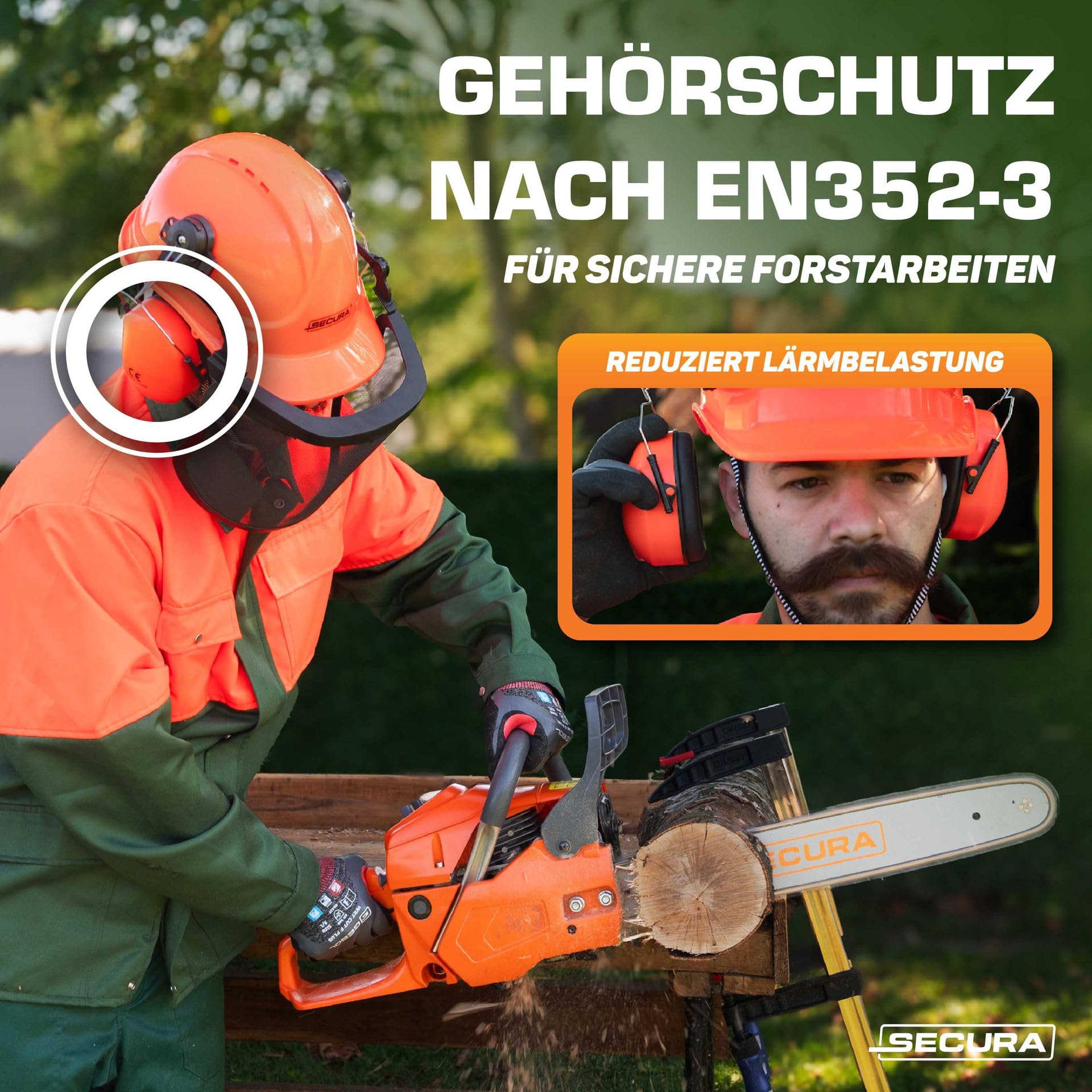 SECURA Premium Forsthelm mit Visier und Gehörschutz | Schutzhelm Kettensäge | Forstschutzhelm Sicherheitshelm EN 397