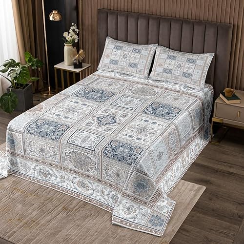 Miniatura 5 de Erosebridal Juego de ropa de cama oriental tamaño King, vintage, juego de colcha persa terracota, juego de colcha estética hippie, juegos de cama de