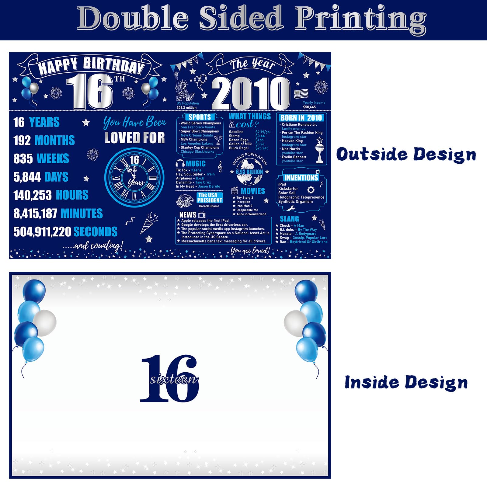 Tarjeta de felicitación de 16 cumpleaños con sobre para niño, tamaño grande, color azul y plateado, suministros para fiesta, libro de invitados de 16 cumpleaños, regalo de la firma Big Back in