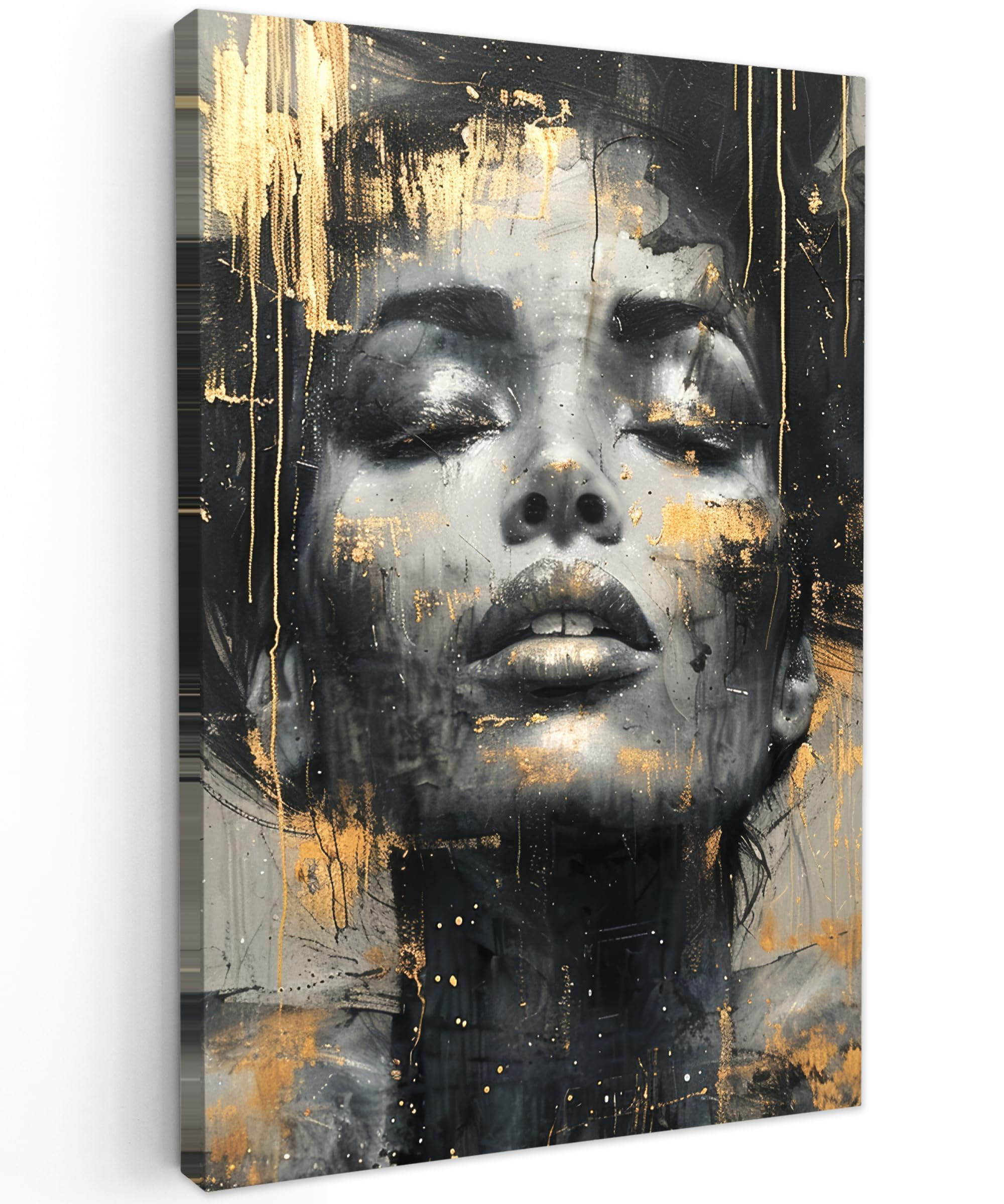 MuchoWow© Canvas Wall Art 16"x24" / 40x60 cm Decor Prints for Living Room Decorative Canvases Hall Artwork Woman - Art - Gold - Abstract - Glamour