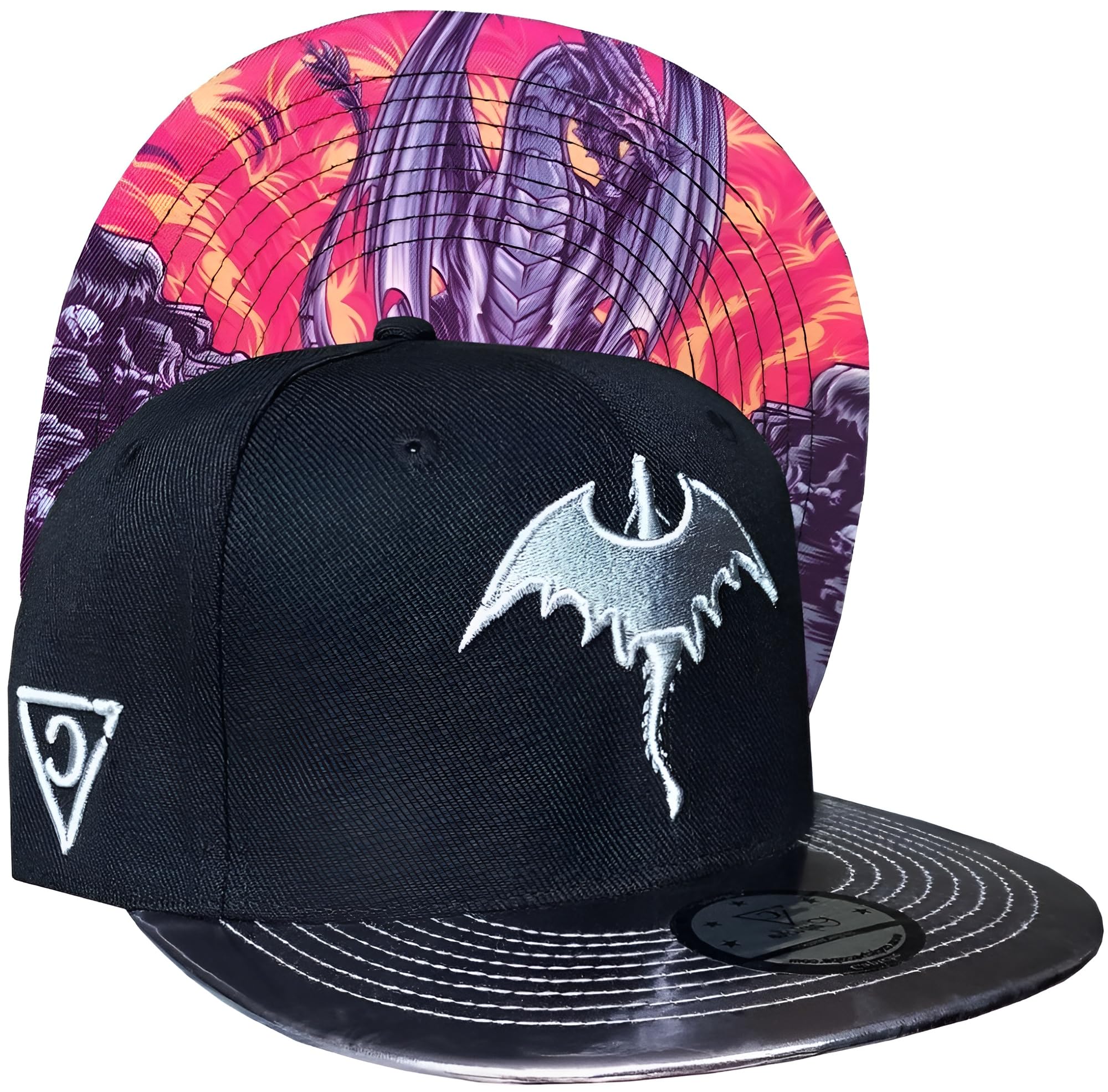 Capiche Men's [Dragon] Black Dragon [99+ Variations] Black Snapback Hat For Dragon, Silver Hat, Dragon Metallic Brim, Stone And Fire, Mythical Gaming Skyrim Style