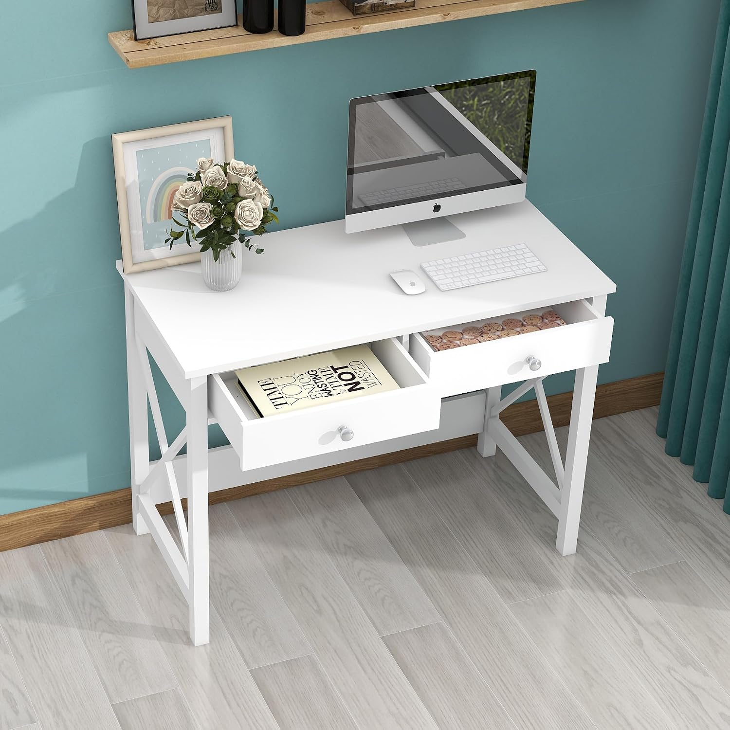 TaoHFE Escritorio blanco para computadora con cajones