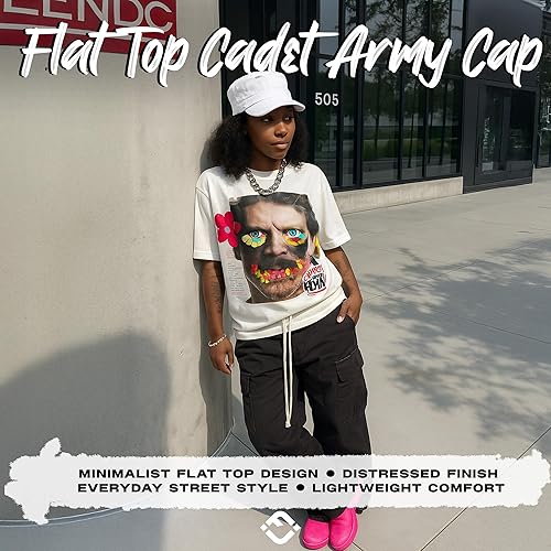 Miniatura 2 de Funky Junque Distressed Military Hat Newsboy Hats for Women, Short Brim Army Baseball Cap, Womens Cadet Hat Trendy Style