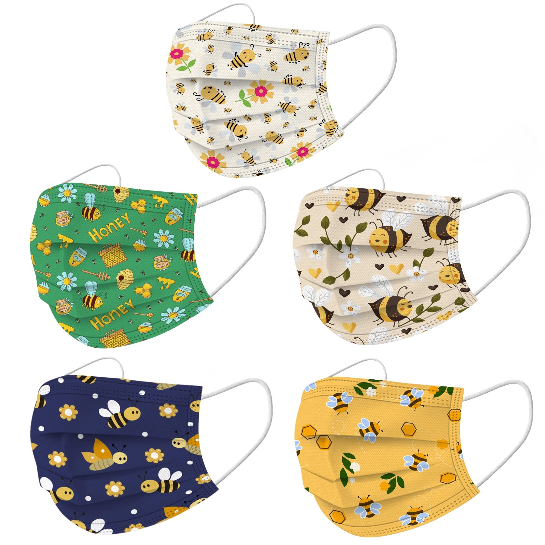 Spring Bee Decorative Disposable Face Cover with Designs for Adults Women,Cute Bee Printed Pattern,50Pcs