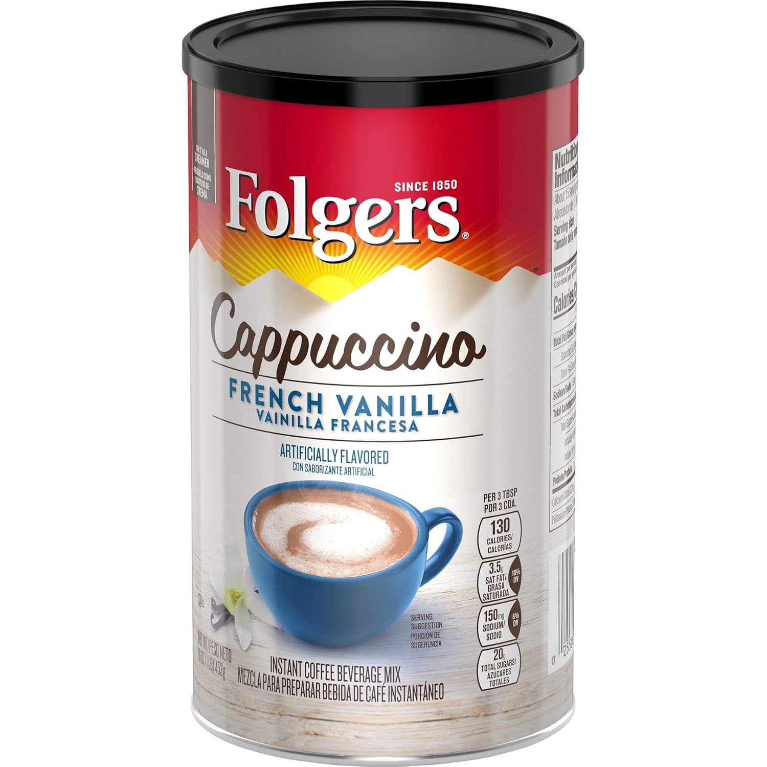 Folgers Cappuccino French Vanilla Instant Coffee Beverage Mix, 16 Ounces
