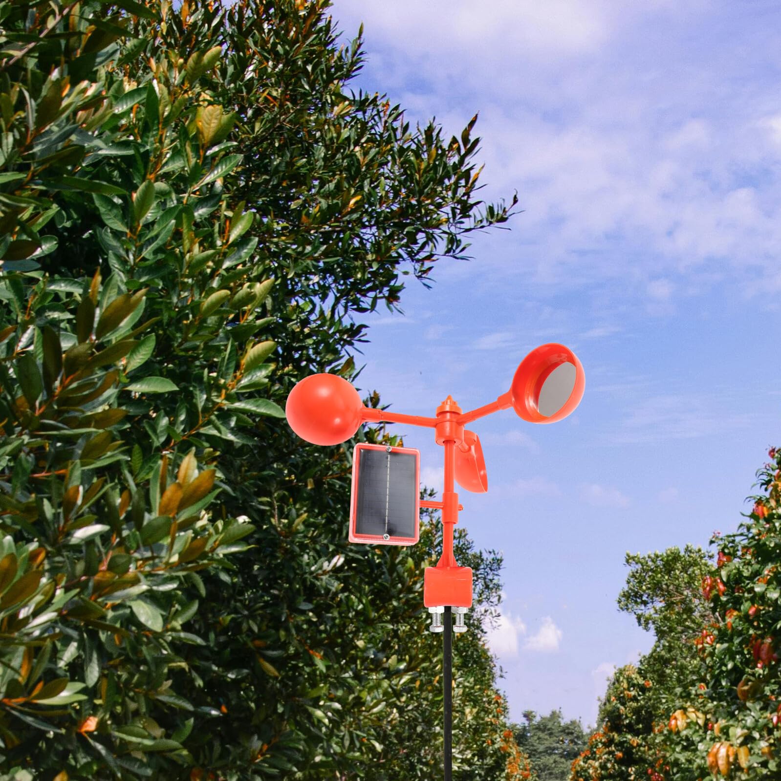 UKCOCO Solarbetriebener mit Windantrieb Automatische für Obstgärten und Landwirtschaftliche Flächen Verstellbare Lautstärke Wetterfest und Benutzerfreundlich gegen Vögel und Tauben