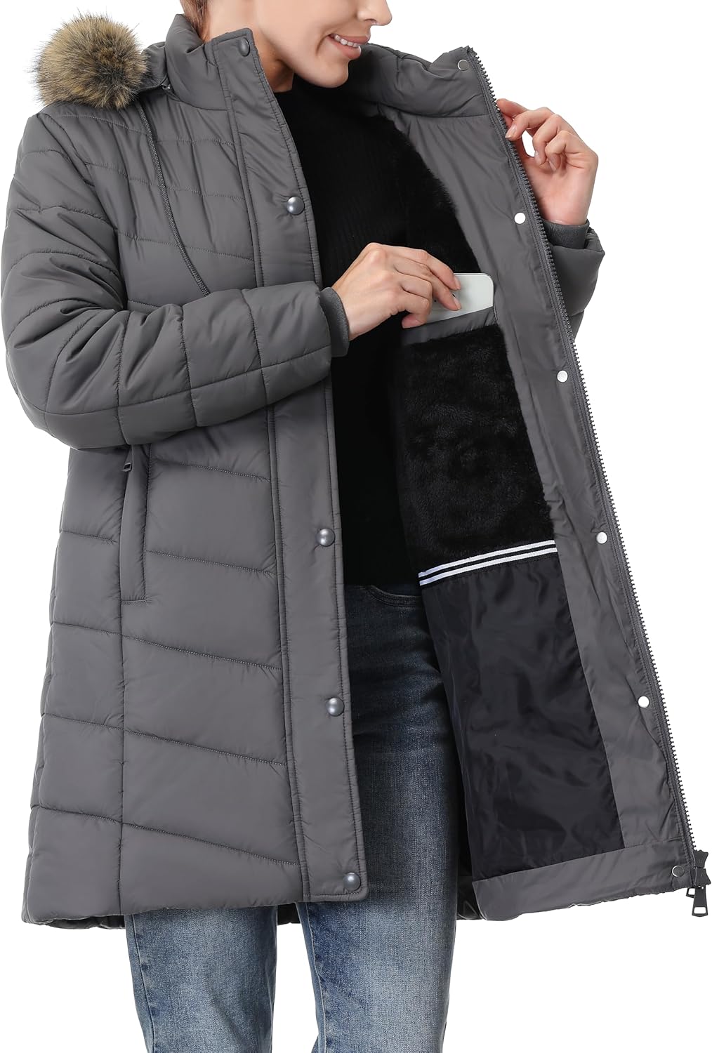 Women's Long Winter Puffer Coat Warm Thicken Fleece Lined Down Jacket Waterproof Detachable Hooded Parka - Image 7