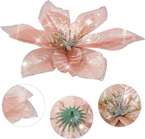 Miniatura 3 de 26 flores de Pascua de Navidad, flores artificiales de 5 pulgadas, corona de Navidad, adornos de árbol de Navidad para decoraciones de Navidad (oro