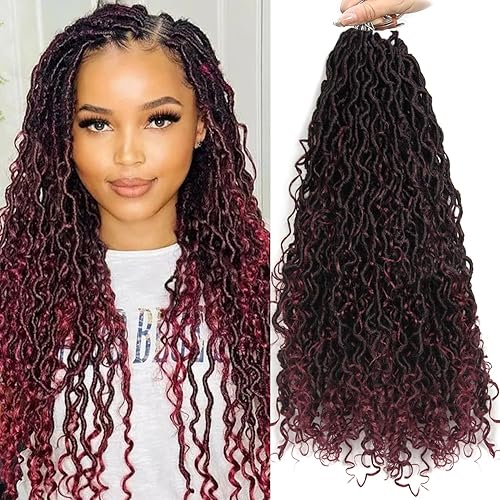 Goddess Locs - Cabello de ganchillo para mujer, rastas río preloopd de 22 pulgadas con extremos rizados, cabello sintético negro, extensiones de
